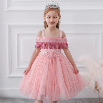 

Floral Sequined Fringed Sling Princess Lace Dresses for Girls Kids Baby Tutu Mesh Elegant Baby Dresses Girl Party Clothes L5048