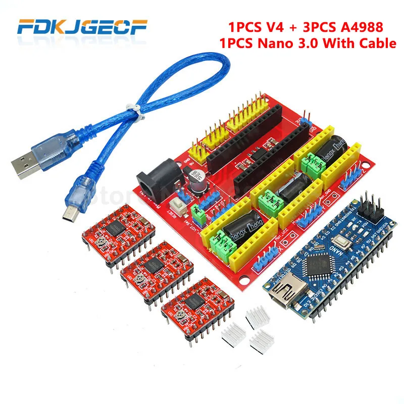 3DV4 CNC Щит V4 + Nano 3 0 шт. A4988 DRV8825 Reprap шаговый набор драйверов для Arduino|Детали и