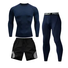 Мужской спортивный костюм компрессионная Одежда Фитнес тренировочный комплект термобелье Рашгард для MMA мужская быстросохнущая рубашка Спортивная одежда