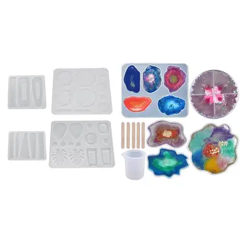 

5 Styles Epoxy Resin Molds Irregular Coaster Resin Molds for Jewelry with 4Pcs Earrings Pendant Silicone Mold