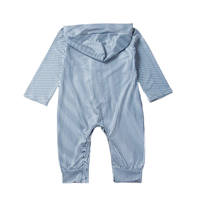 Одежда для новорожденных мальчиков для девочек Комбинезон теплый детский комбинезон Песочник, полосатый комбинезон с капюшоном, одежда с длинными рукавами наряд