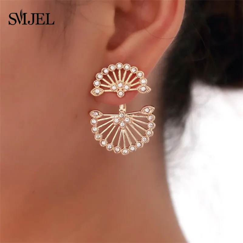 SMJEL Boho Кристалл веер Форма Серьги для женщин Эффектные серьги клипсы для ушей дамы помолвка Свадебные ювелирные изделия аксессуары