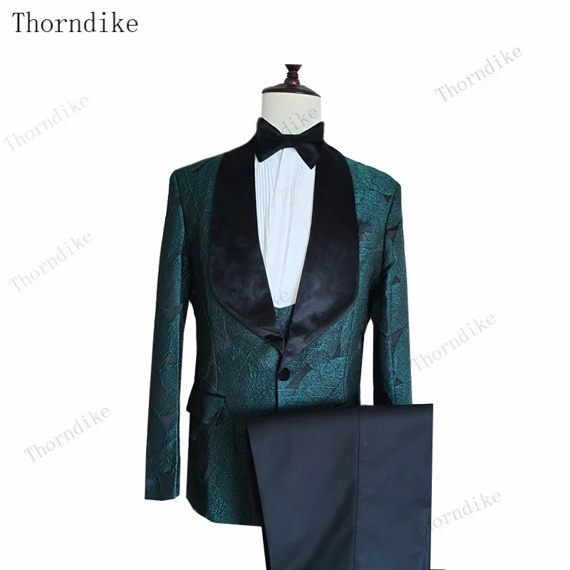 Mens suit Thorndike Male Wedding Prom Suit Green Slim Fit Tuxedo Men Formal Business Work Wear Suits 3Pcs Set (Jacket + Pants + Vest)