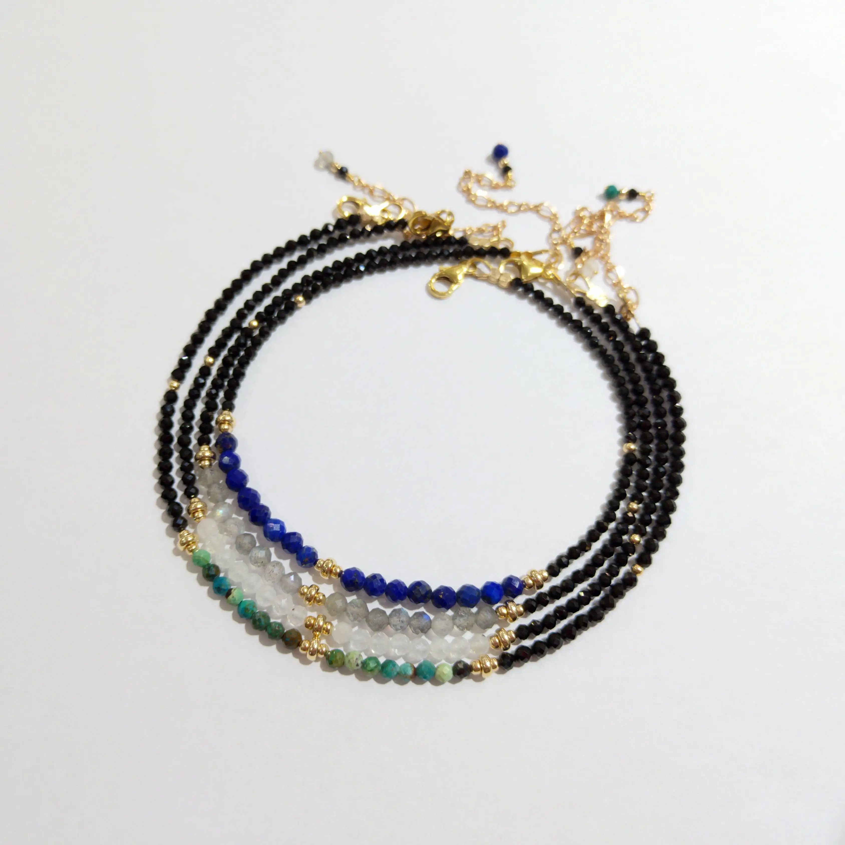 Lii Ji Anklet Natural Stone Black Spinel Lapis Lazuli Moonstone Labradorite Chrysocolla US 9K GF Anklet 23cm with extra link Lii Ji Anklet Natural Stone Black Spinel Lapis Lazuli Moonstone Labradorite Chrysocolla US 9K GF Anklet 23cm with extra link