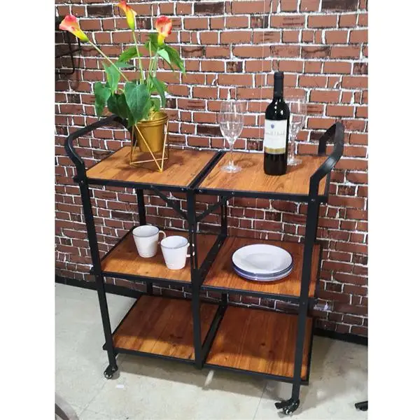  Multi-function Cart Iron And Wood Foldable Storage Shelf Industrial Style Food Sundries Organizer H - 4000132750414