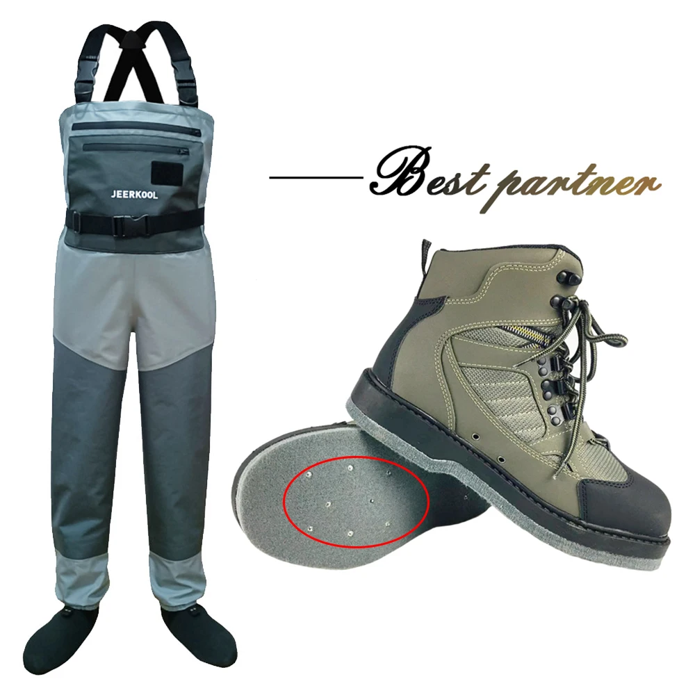 Fly Fishing Waders 5Layers & Shoes Felt Sole With Nails Aqua Sneakers Clothing Set Wading Waterproof Suit Waders Boot No-slip