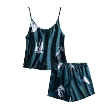 

Women Sleepwear 2pcs Animal Print Slip Tops Shorts Summer Pajamas Set