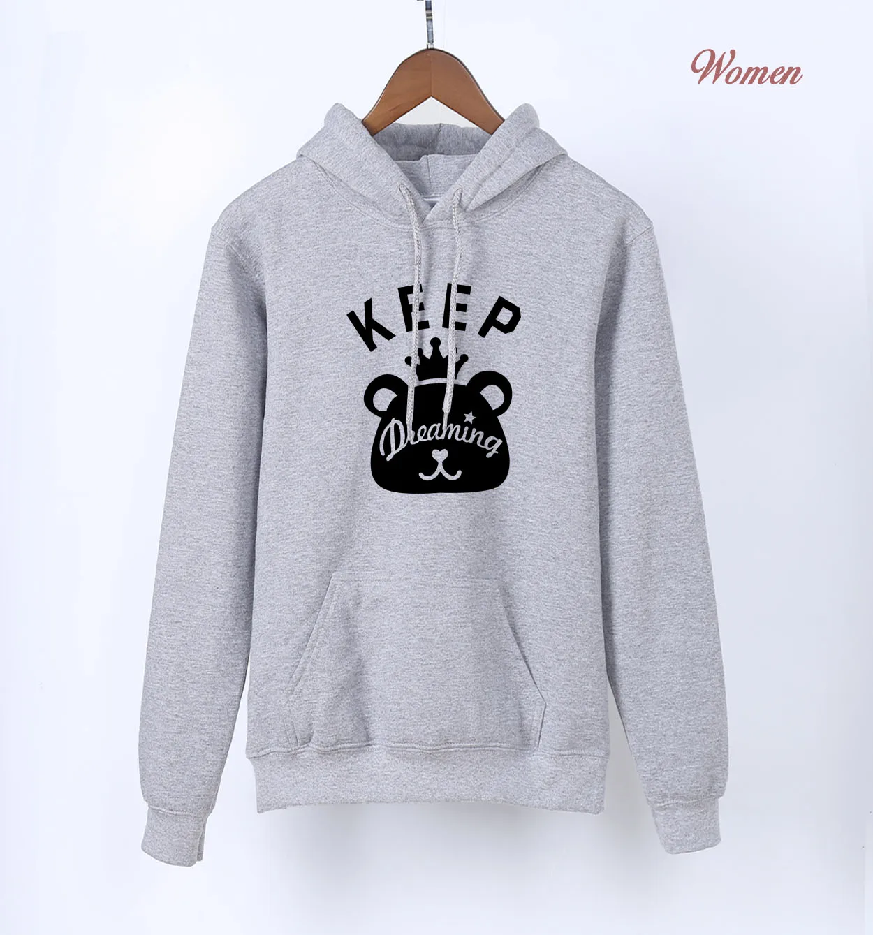 Keep Dreaming Kawaii толстовки с принтом медведя весна осень женские Kpop Толстовки синий теплый флис Harajuku худи - Цвет: gray 1