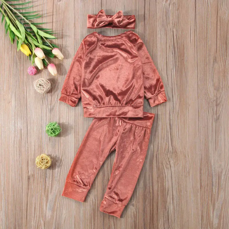Newborn Kids Baby Girl Velvet Tops T-Shirt Leggings Long Pants Outfits Clothe