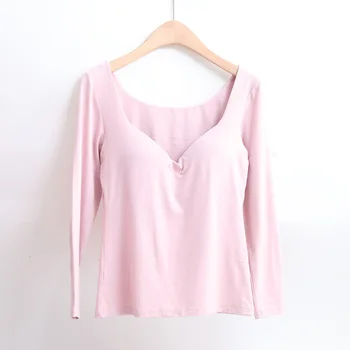

Fashion Women's Slim V-neck T-shirt Solid Color Long Sleeve Bottoming Shirt 2020