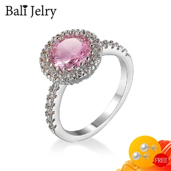 

BaliJelry Fashion Ring 925 Silver Jewelry Round Pink Zircon Gemstone Finger Rings Accessories for Women Wedding Engagement Party