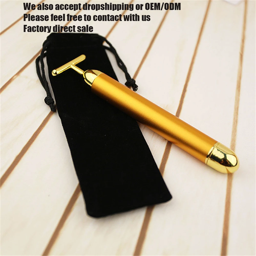 Facial massager face slimming massager 24K Gold Electric Facial Roller Bar Vibrating Face Beauty Massager T Shape Face Lift Anti-Wrinkles Skin Tightening Firming Tool