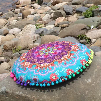 

Round Chic Mandala Pattern Pillowcase Bohemian Cushions Magical Colorful Style Pillow Cover
