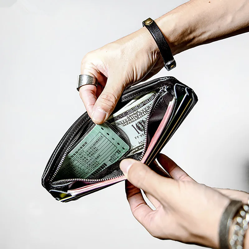 PNDME high quality soft genuine leather men's short wallet casual simple youth full cowhide thin credit card holder black purse 6