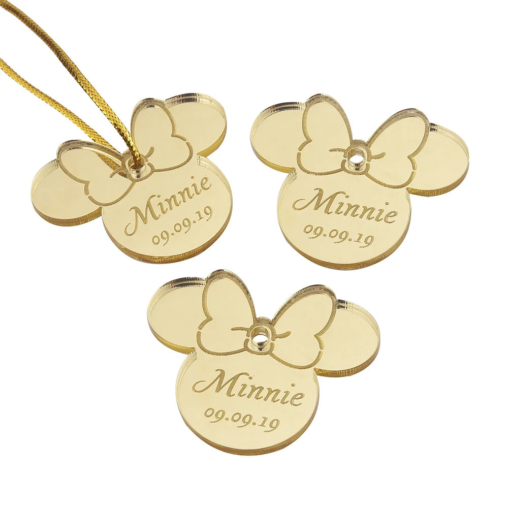font 6 Gold 20 шт. персонализированное гравированное зеркало Минни Маус надписи имя карты метки ребенок душ украшения для вечеринки, дня рождения 4 см - Цвет: font 6 Gold