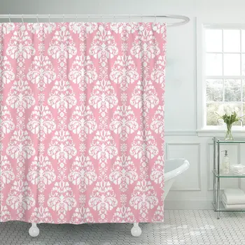 

Abstract Pink White Damask Antique Baroque Beauty Chic Color Shower Curtain Waterproof Polyester Fabric 60 x 72 inches Set