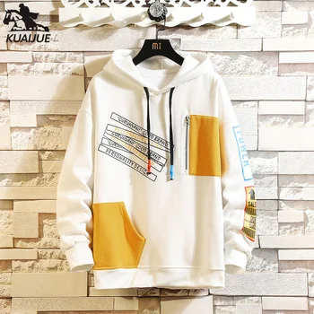 

Man Hoodie Mens 2020 Spring fall New Anime printing Sweatshirt man Hip Hop Harajuku splice Streetwear Yellow Hoodie Mens W19125