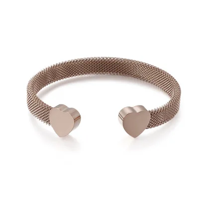 Нержавеющая сталь Сердце Манжеты Браслет Bijoux Женский золото/серебро/розовое золото полые сетки Форма себе браслеты вечерние - Окраска металла: rose gold