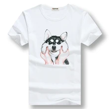 Смешные футболки Мужская, с коротким рукавом Милая Собака Хаски Забавные футболки принт хип хоп негабаритная футболка белые уличные футболки