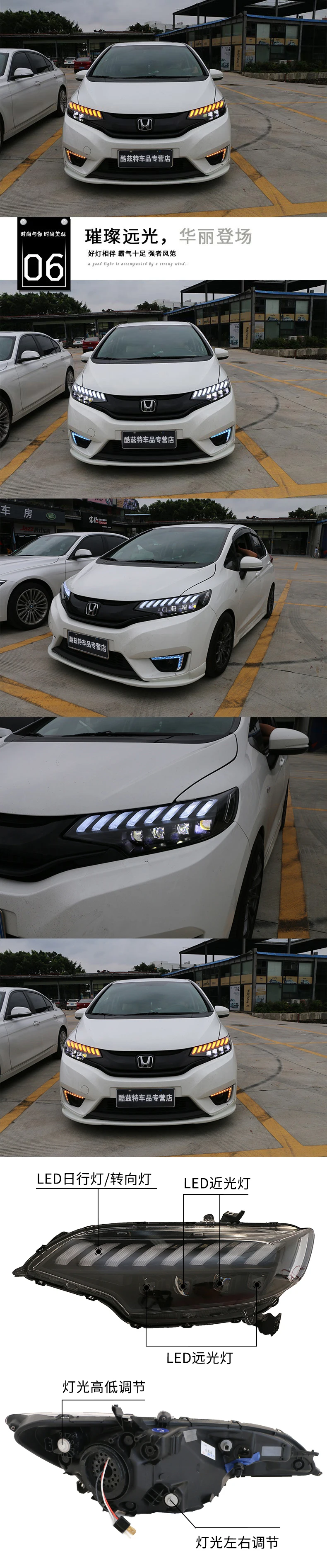 Hireno For Honda FIT JAZZ GK5- Headlights LED DRL Running lights Bi-Xenon Beam Fog lights angel eyes Auto