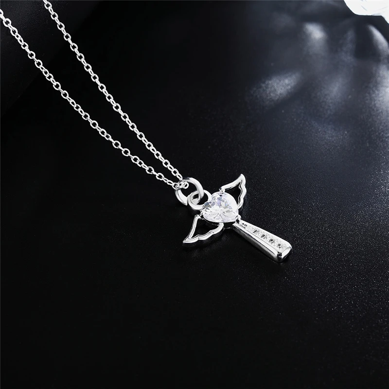 Charmhouse ожерелья из стерлингового серебра 925 пробы для женщин ангел крыло крест кулон и ожерелье с цирконием Свадебные ювелирные изделия