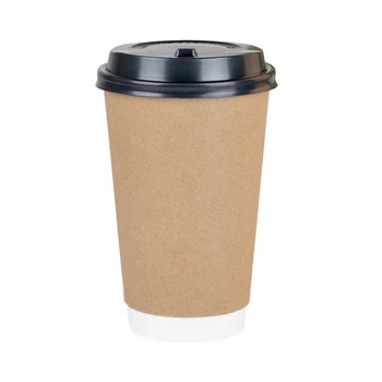 

25PCS Coffee Cups Milk Tea Double Layer Kraft Paper Cup with Lid for Catering