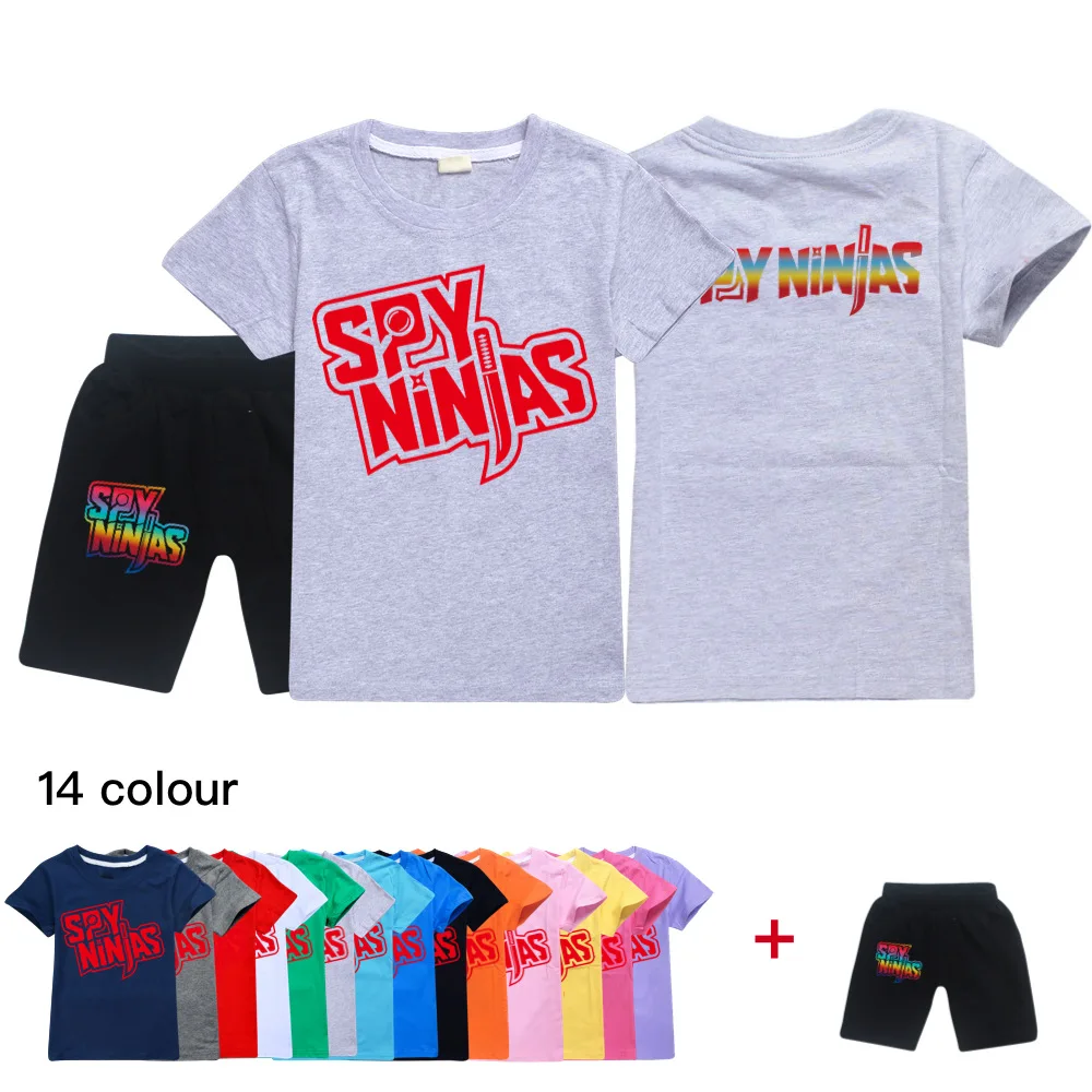 New 2022 SPY NINJA Sportswear Summer Hot Sale Short-Sleeved Top + Shorts 2pcs Casual Street Style Unisex Children's Suit | Мать и
