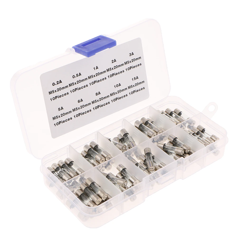 

100pcs/set 5x20mm Fast-blow Glass Fuses Quick Blow Tube Assorted Kits