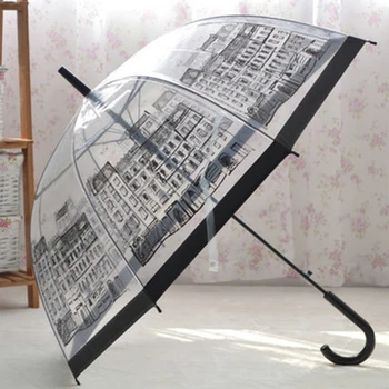 

Plastic EVA transparent umbrella cartoon building umbrella semi-automatic Apollo city umbrella long handle children's umbrella