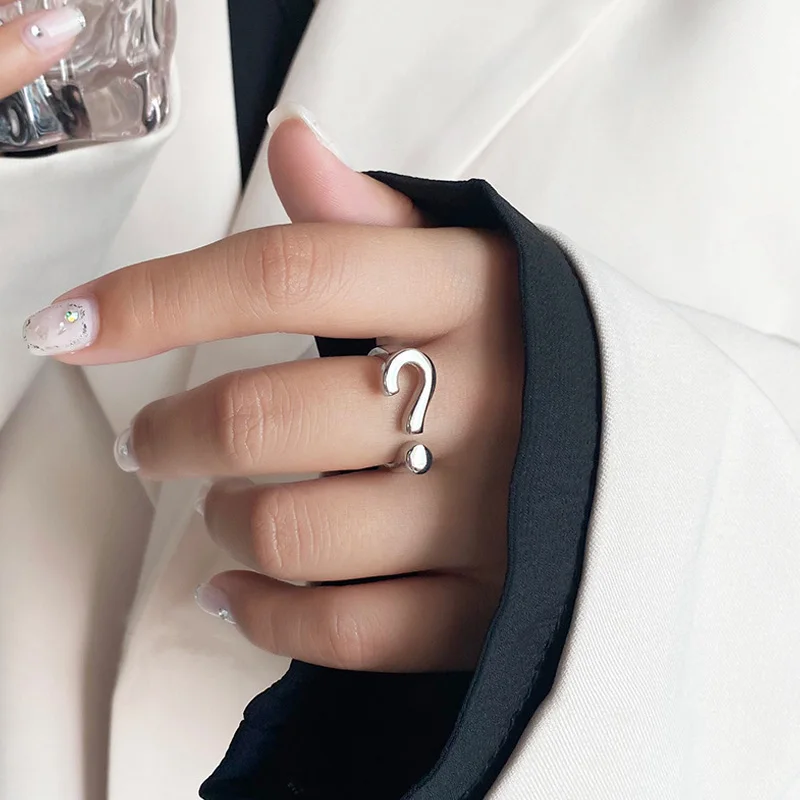Finger Ring Silver Ring Adjustable Rings Vintage Gothic Question Mark Rings for Women Hip Hop Silver Color Heart Finger Ring Fashion Streetwear Jewelry Adjustable Rings