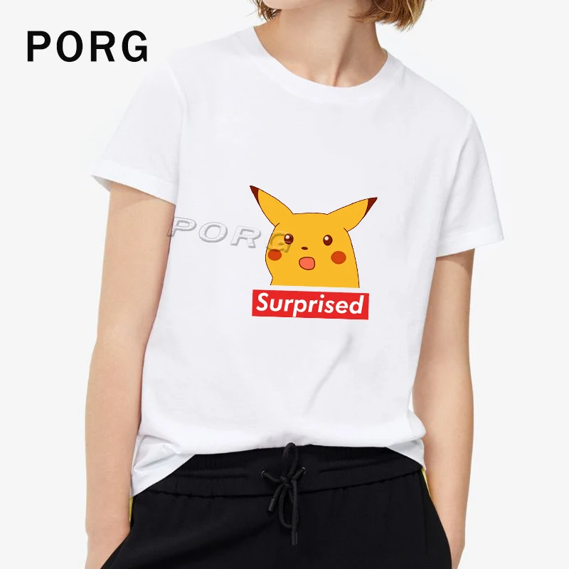 

Surprised Pikachu Pokemon Cute Tshirt Women Print Harajuku Gothic Short Sleeve Women Clothes Streetwear Korean Kawaii Tops 2019