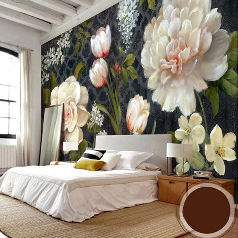 Европейский стиль ретро Цветы Настенные обои 3D тюльпаны Роза пион живопись фреска гостиная спальня столовая фон стены