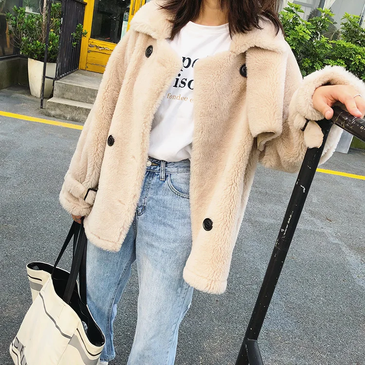 Harppihop rabbit fur Genuine Knitted coat for Women Raccoon Fur collar Jacket Trench Outwear fashion street party jacketC918
