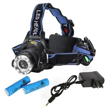 

1800lm LED Headlight Middle Switch White Light Stretchable Headlamp Head Lamp Light Suit with US AC Adapter 18650 Batteries