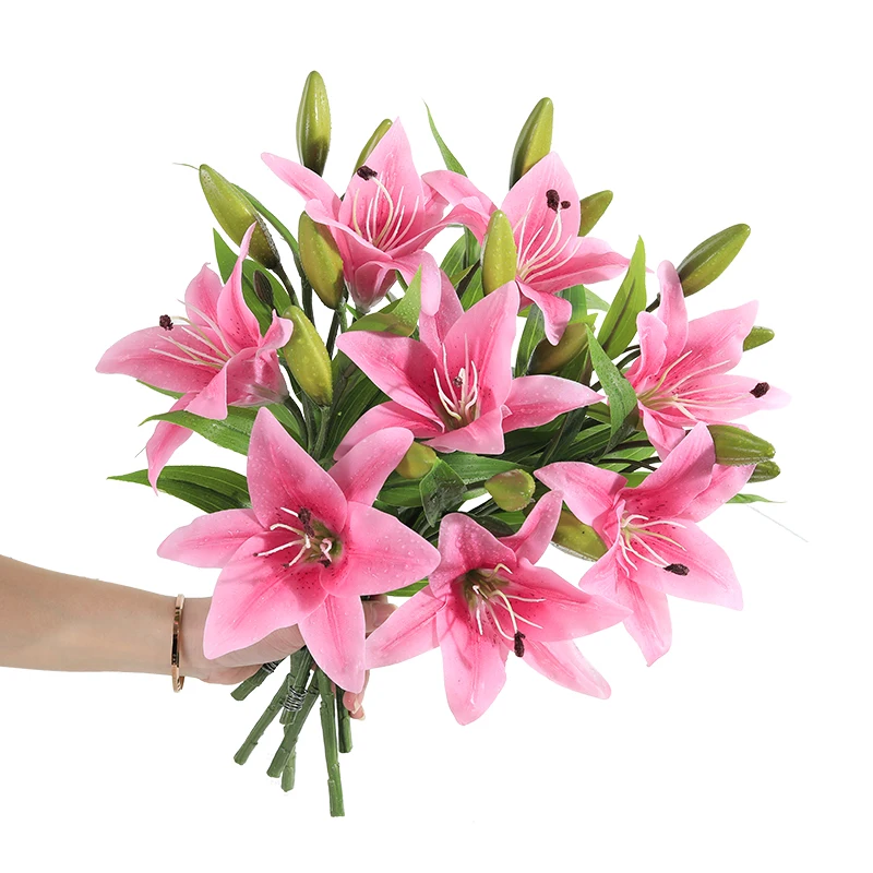 6Pcs Artificial Flowers Lily Latex High Quality Lilies Beauty Forever Wedding Flowers Flores Artificiales Para Decoracion Hogar