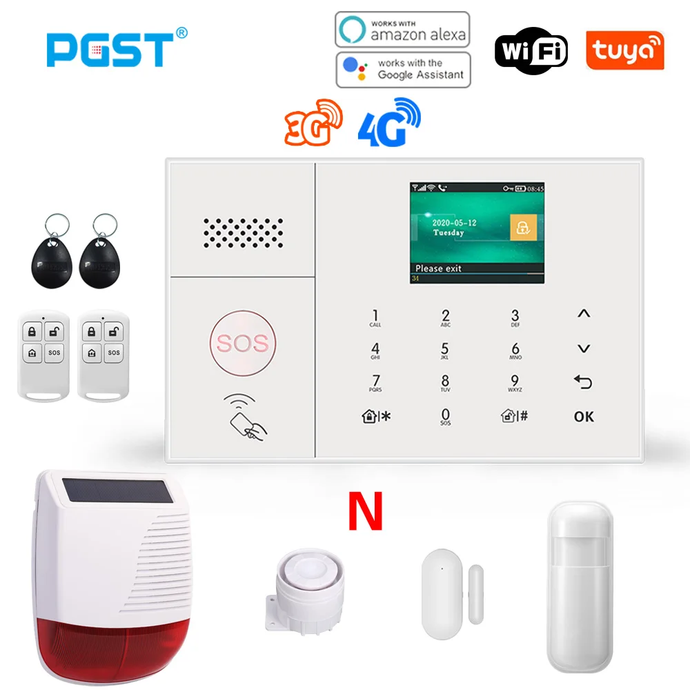 ring keypad siren PGST 3G 4G Wireless Home Alarm Tuya Smart Life Burglar Alarm Kits WiFi Security Alarm System Support Alexa Remote Control home security panic button Alarms & Sensors