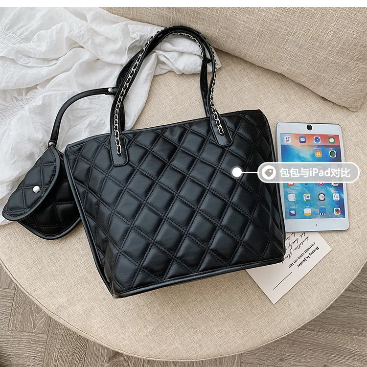 

New Style Europe And America Fashion Barrel Tote Rhombus Chain Different Size Bags Simple Large-Volume Single-shoulder Bag for W