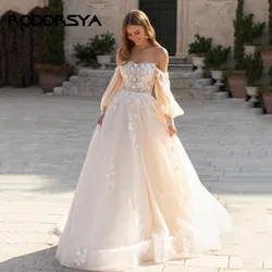 RODDRSYA Ivory Wedding Dresses 2022 Newest Off The Shoulder Lace Appliques Bridal Dress Puff Long Sleeves Wedding Gowns