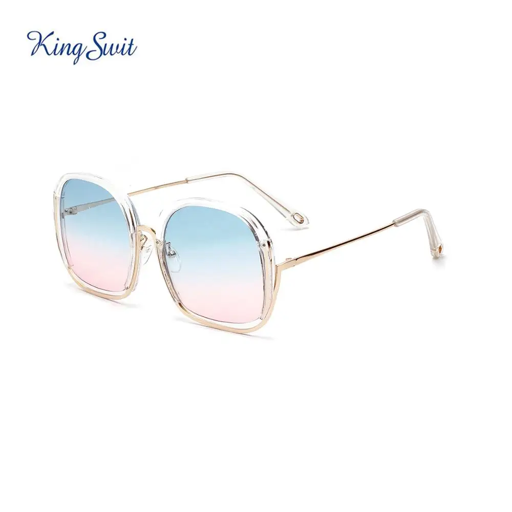 Transparent Blue Kingswit круглые мужские Солнцезащитные очки женские винтажные модные брендовые дизайнерские маленькие оправа для очков многогранник очки с прозрачными линзами UV400 - Цвет линз: Transparent Blue