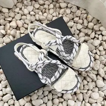 

2020 Summer New Braided Rope Flat Sandals Thick Outer Wear Velcro Sandals Female Tide