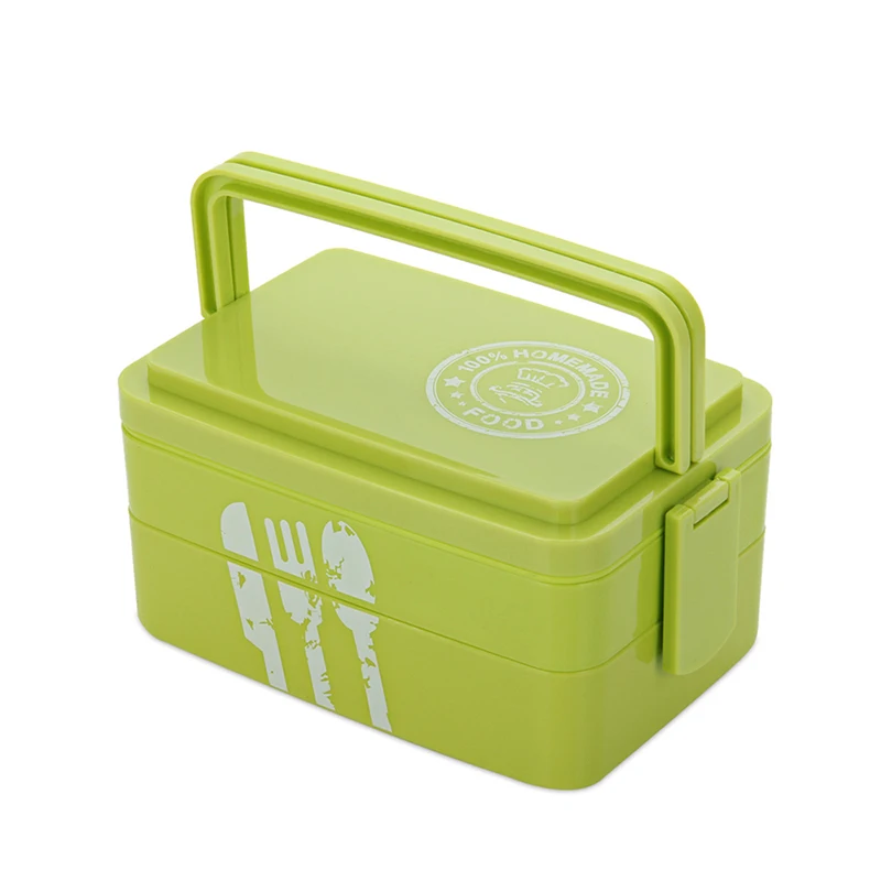 TUUTH здоровый Портативный Ланч-бокс многослойный микроволновый нагрев Bento коробки высокой емкости контейнер для еды обеденный Ланчбокс столовые приборы - Цвет: 2 Layers-Green