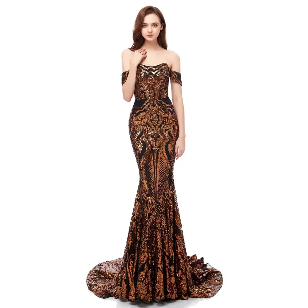 

Black&Golden Off Shoulder Sequins Mermaid Dresses Sexy Trumpet Evening Dresses Long Pary Prom Dresses