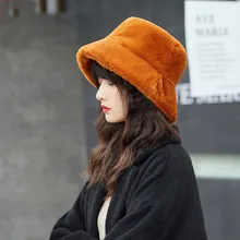 Faux Fur Winter Bucket Hat For Women Girl Fashion Solid Thickened Soft Warm Fishing Cap Outdoor Vacation Hat Cap Lady Panama