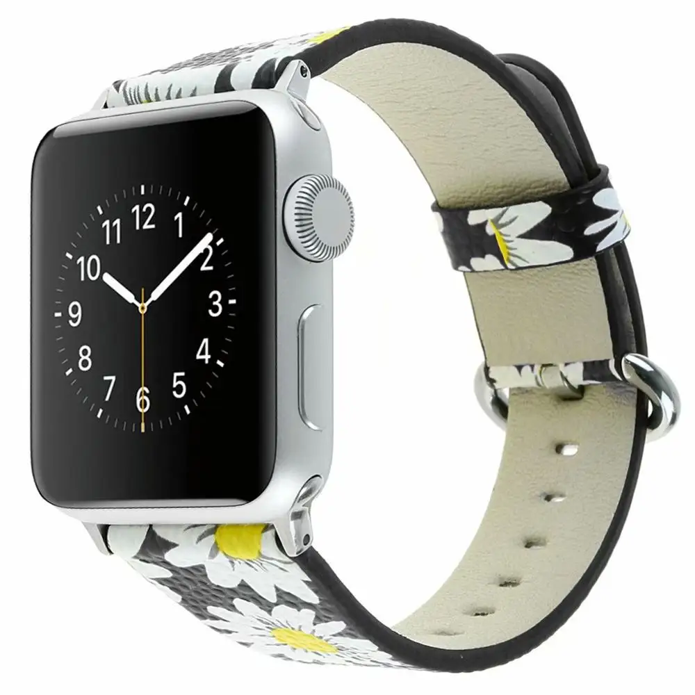 Ремешок кожаный спортивный для apple watch band 44 мм 40 42 38 браслет с цветочным узором Iwatch