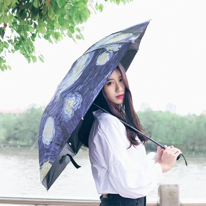 New Van Gogh Oil Painting Umbrella Rain Women Brand Paraguas Creative Arts Parasol Female Sun And Rain Umbrellas