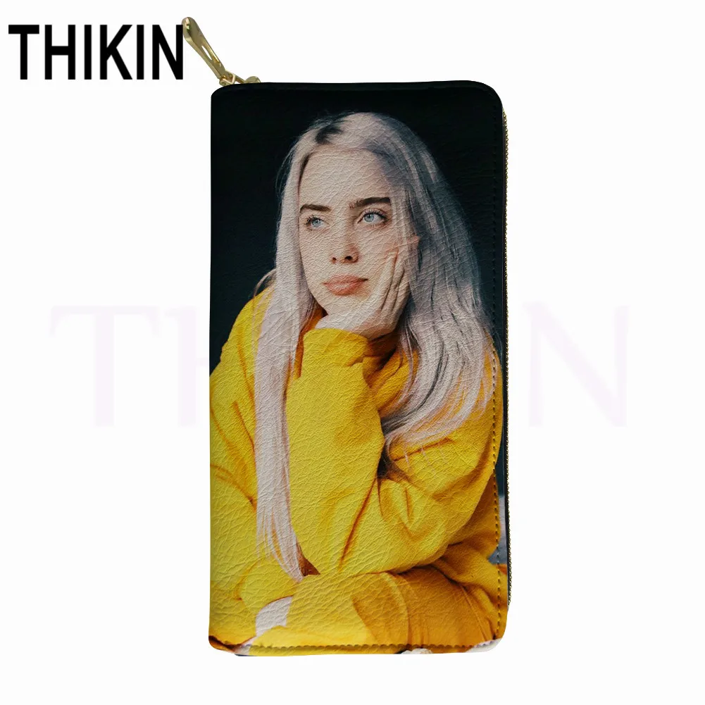 as picture THIKIN Billie Eilish женский кожаный кошелек с принтом поп-певица на молнии Путешествия длинный клатч сумка для денег вентиляторы подарок для девочек карты телефон кошельки - Цвет: as picture