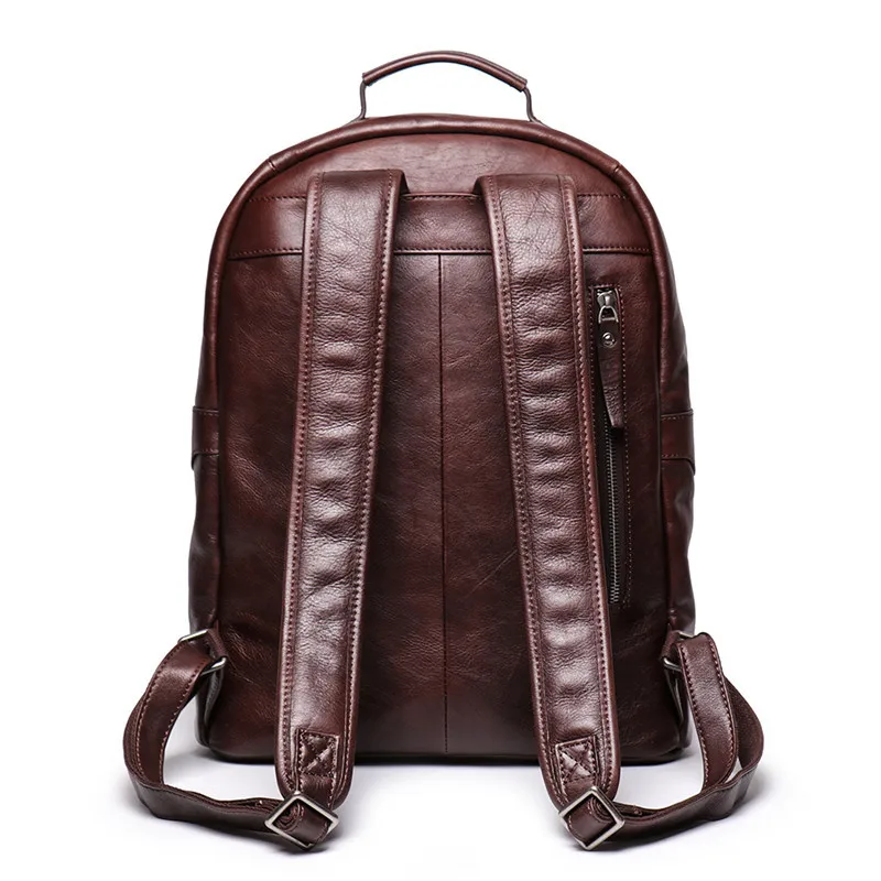 Neouo Coffee Large Capacity Soft Leather Business Travel Backpack Back View