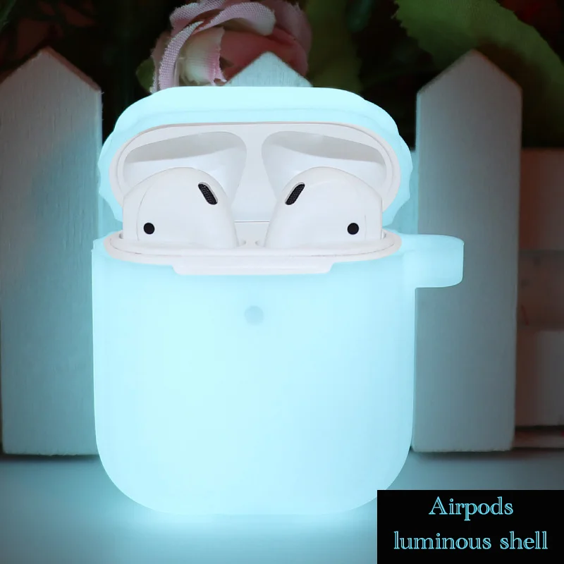Светящийся сплошной цвет Airpods чехол для Apple Bluetooth гарнитура 1/2 зарядная коробка новые аксессуары для кожи против падения пыли - Цвет: Sky Blue