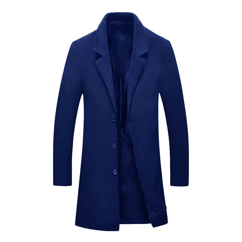 Aisputent, новинка, Осеннее мужское теплое шерстяное длинное пальто, деловое одноцветное пальто, мужская стильная шерстяная куртка, парка, мужское пальто, M-3XL - Цвет: Navy