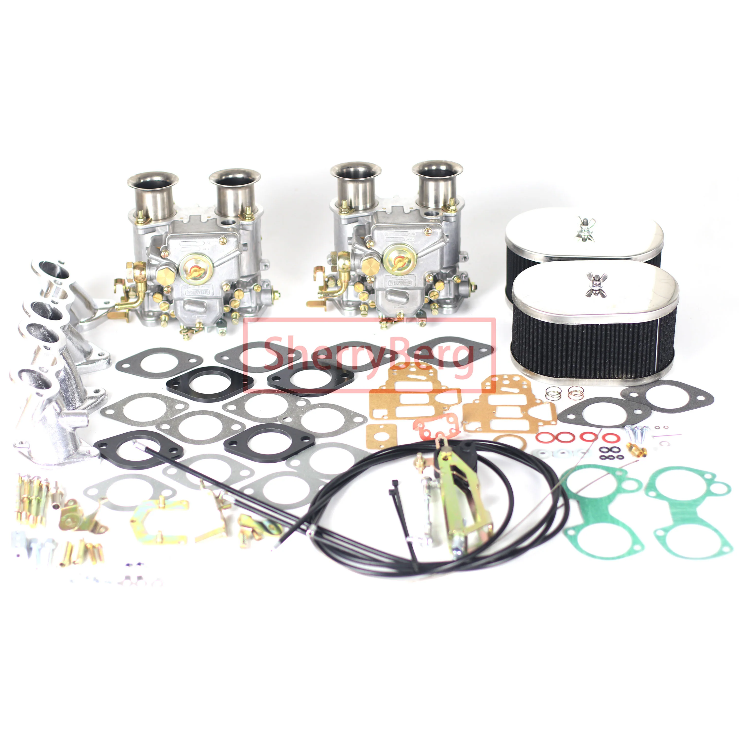 

SherryBerg Twin Carb Kit FOR VW GOLF/POLO 1.6 1.8 2.0 Weber MK2 40mm 2 40DCOE Carburetors + Air Filters+MANIFOLD + 1 Set Linkage